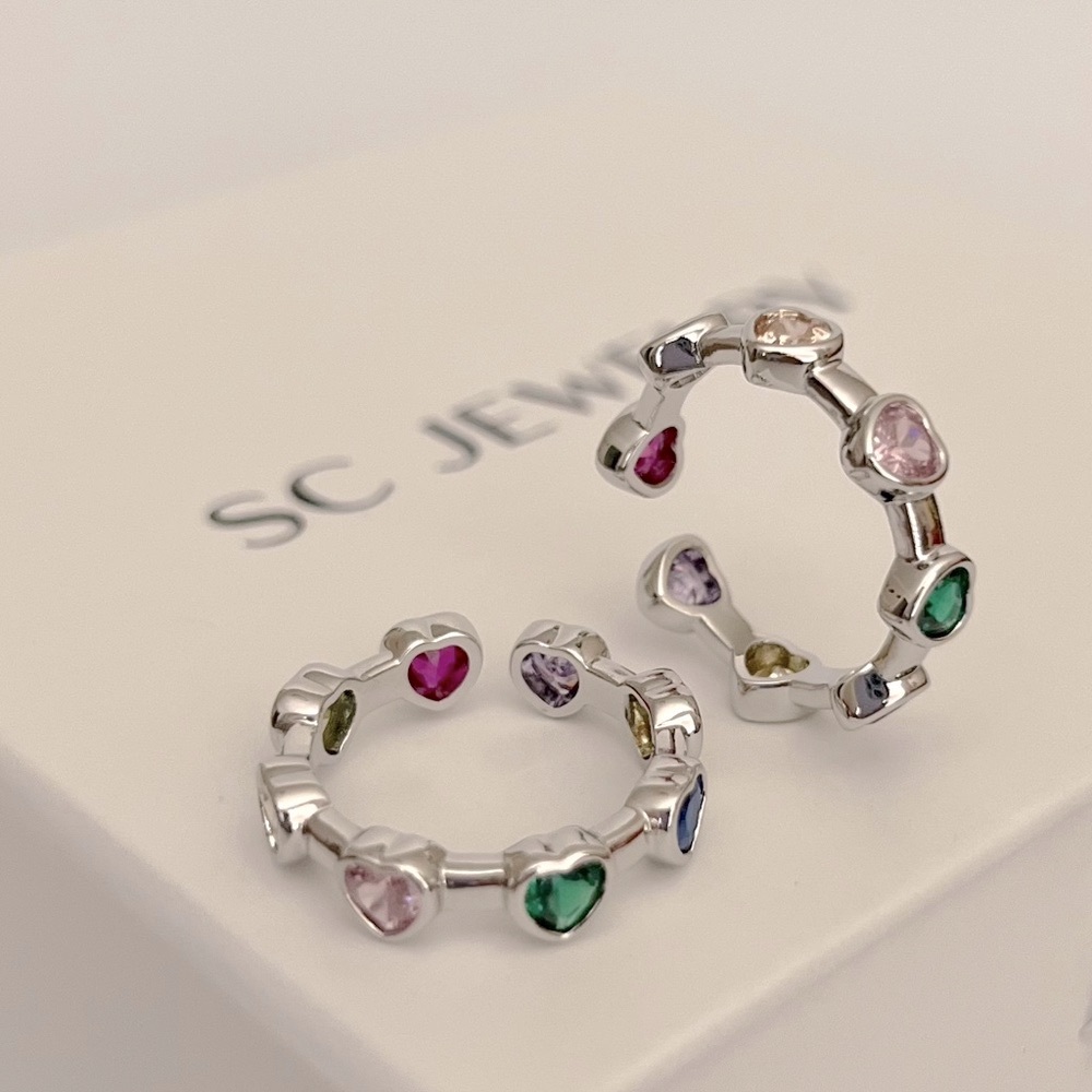 Platinum Plated Adjustable Heart Ring | Colorful Heart Zircon - Picture 8 of 8